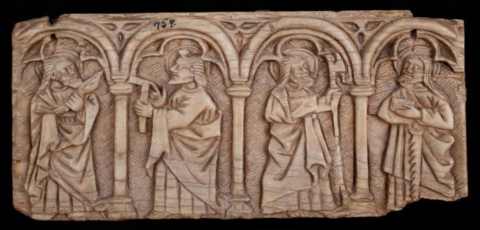 Panel (fragment of a casket or box), 1 register, 4 ogee arches across (coffret) (Front)