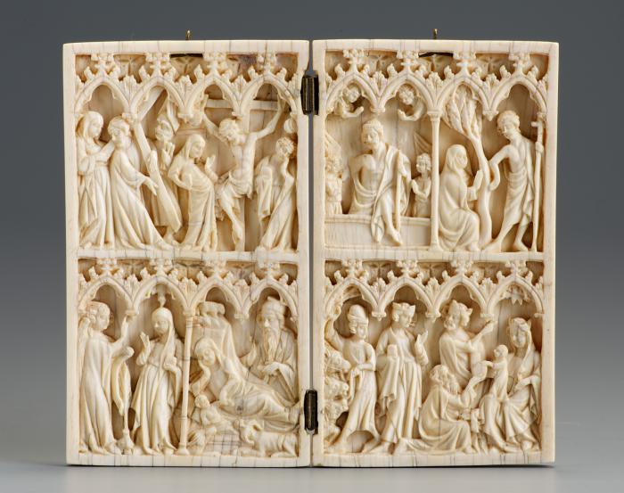 Diptych, 2 registers, 4 arches across (frise d'arcatures; colonnettes) (Front)