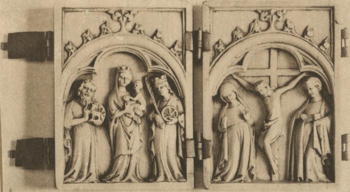 Diptych, 1 register, 1 arch across (plaquettes) (Front (open))