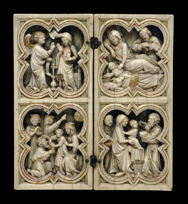 Diptych, 2 registers, with quatrefoils (quatre-feuilles) (Front)