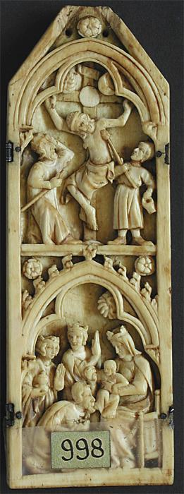 Gabled panel (part of a triptych or polyptych), 2 registers, 1 arch across (Front)