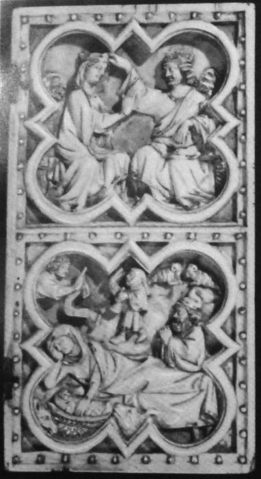 Wing, right (fragment of a diptych), 2 registers, with quatrefoils (quatre-feuilles) (Front)