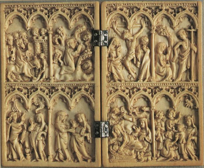 Diptych, 2 registers, 4 arches across (frise d'arcatures; colonnettes) (Front)