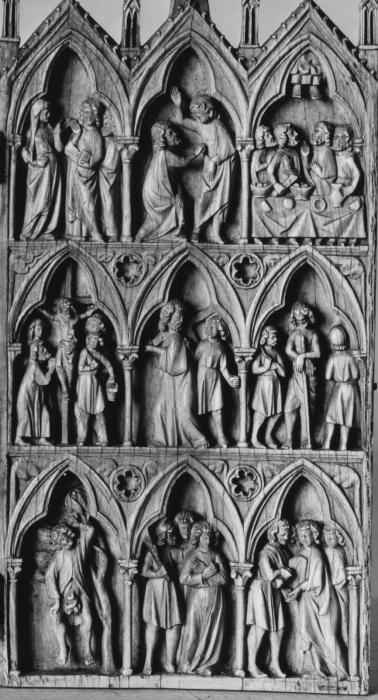 Gabled diptych, 3 registers, 3 arches across (frise d'arcatures; colonnettes) (Wing, right)