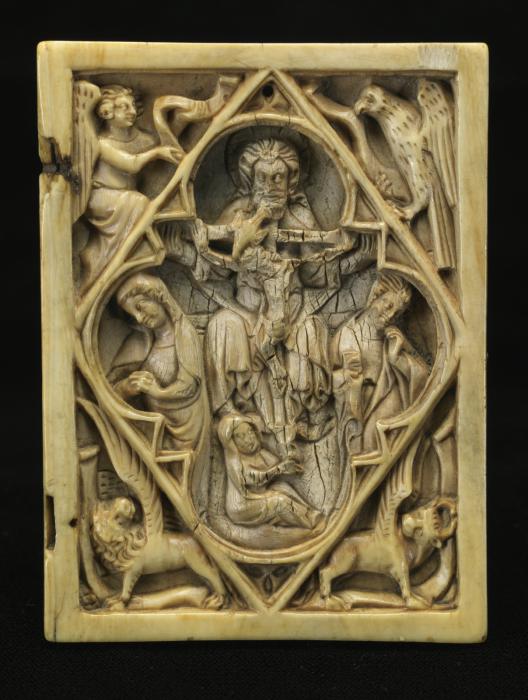 Wing, right (part of a diptych), 1 register, with quatrefoil enclosed in a diamond (plaquette; quatre-feuilles); later reused as a pax (baiser de paix) (Front)