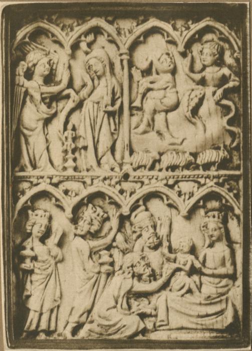 Wing, right (fragment of a diptych), 2 registers, 4 arches across (frise d'arcatures; colonnette) (Front)