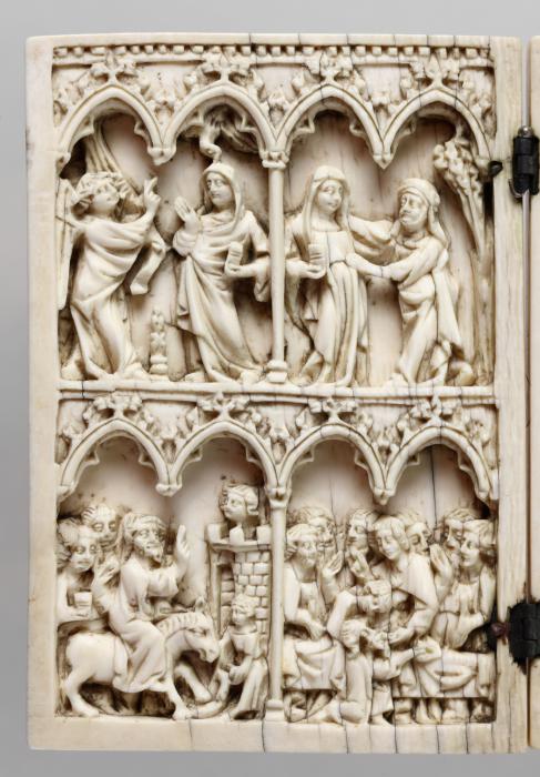 Diptych, 2 registers, 4 arches across (frise d'arcatures; colonnettes) (Wing, left)