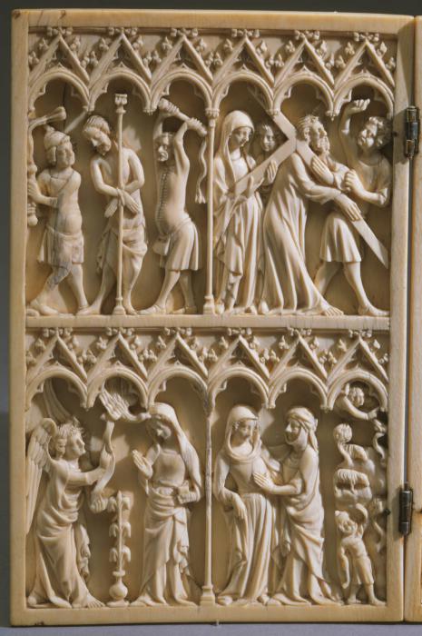 Diptych, 2 registers, 6 arches across (frise d'arcatures; colonnettes) (Wing, left)