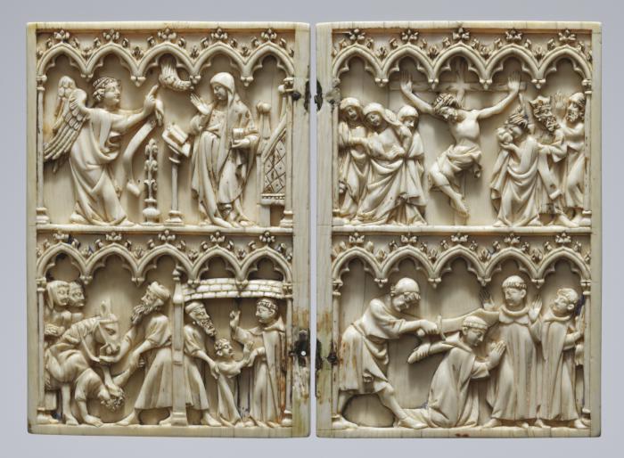 Diptych, 2 registers, 5 arches across (frise d’arcatures; colonnettes) (Front)