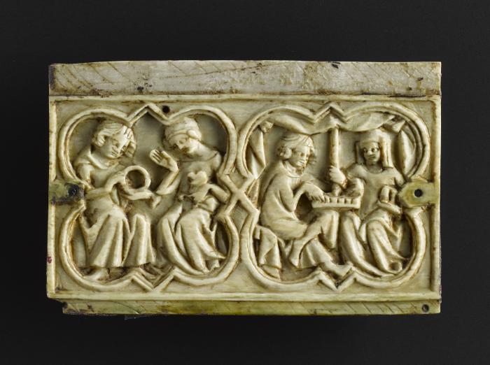 End panel (fragment of a casket) with quatrefoils (coffret; quatre-feuilles) (Front)