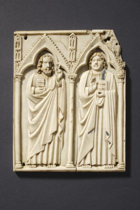 Panel (fragment of a casket), 1 register, 2 arches across (coffret; frise d'arcatures; colonnettes) (Front)