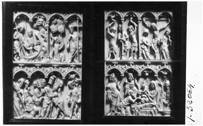 Diptych, 2 registers, 4 arches across (frise d'arcatures; colonnettes) (Front)