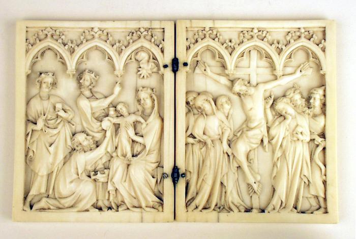 Diptych, 1 register, 3 arches across (frise d'arcatures; plaquettes) (Front)