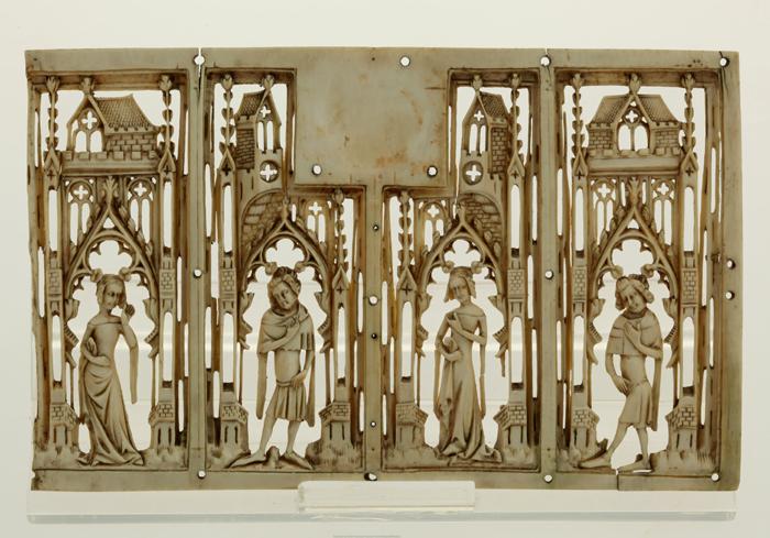 Openwork front panel (part of a casket), 1 register, 4 arches across (frise d'arcatures; coffret ajouré) (Front)