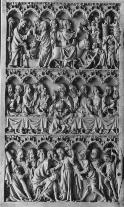 Diptych, 3 registers, 7 arches across (frise d'arcatures) (Wing, left)