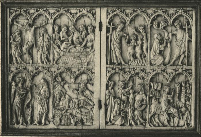 Diptych, 2 registers, 4 arches across (frise d'arcatures, colonnettes) (Front)