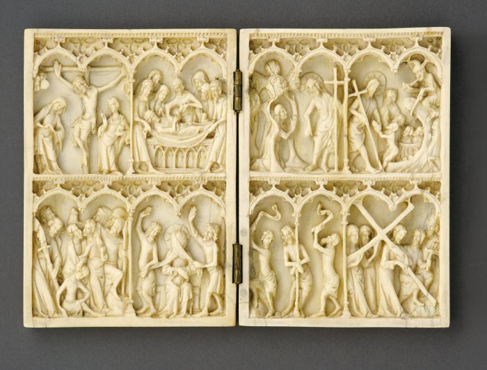 Diptych, 2 registers, 4 arches across (frise d'arcatures; colonnettes) (Front)