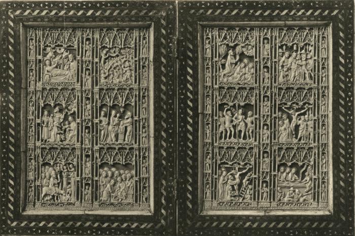 Openwork diptych, 3 registers, with arches (plaques ajourées; frise d'arcatures) (Front)