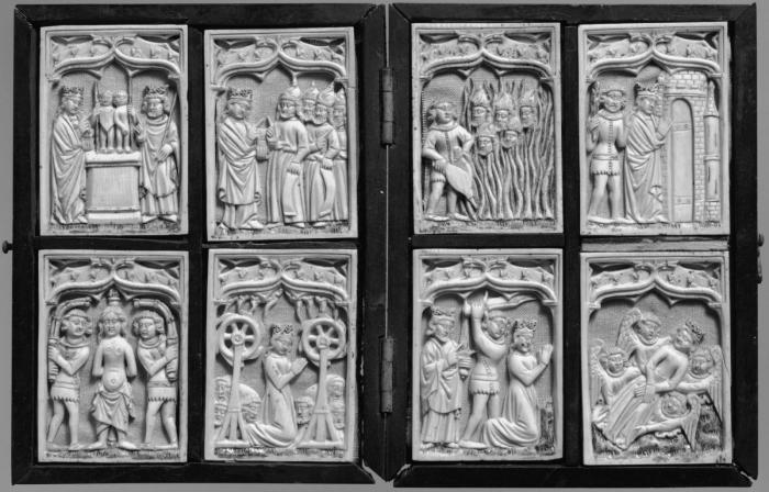 Openwork panels, 1 register, 1 ogee arch across (plaques ajourées; plaquettes), arranged into a diptych (Front)