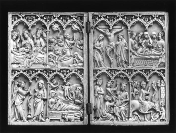 Diptych, 2 registers, 4 arches across (frise d'arcatures; colonnettes) (Front)