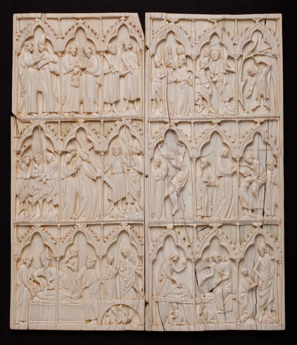 Diptych, 3 registers, 3 arches across (frise d'arcatures; colonnettes) (Front)