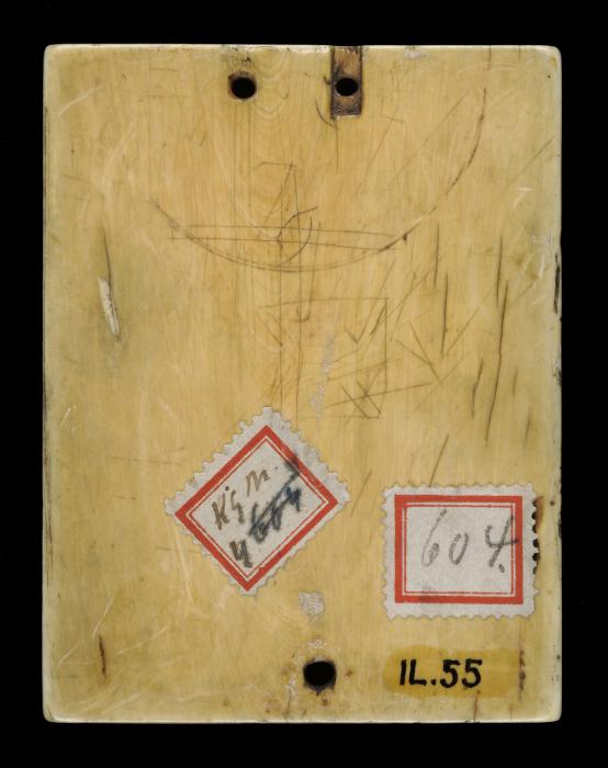 Wing, right (fragment of a diptych), 1 register, 3 arches across (frise d'arcatures, plaquette) (Back)