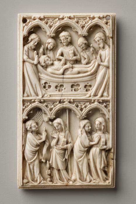 Wing, left (fragment of a diptych), 2 registers, 3 arches across (plaquette; frise d'arcatures) (Front)