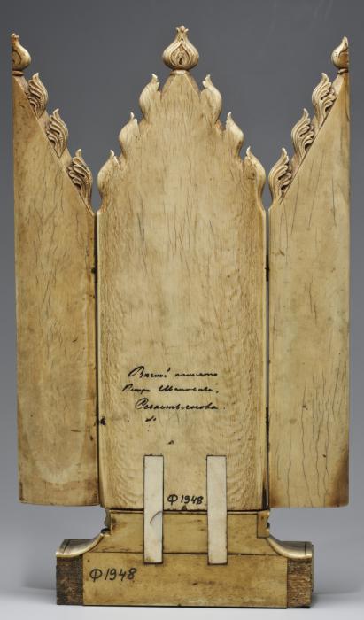 Gabled triptych, 2 registers, with arches (colonnettes) (Back, open)