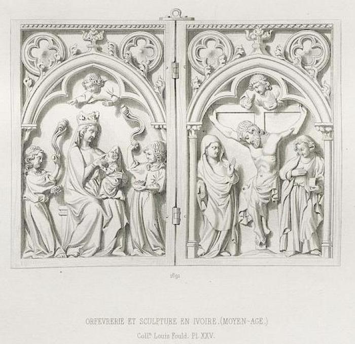 Diptych, 1 register, 1 arch across (plaquettes; colonnettes) (Front)