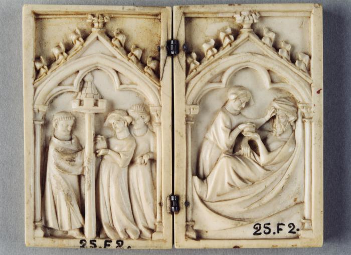 Double-sided diptych, 1 register, 1 arch across (plaquettes; colonnettes) (Side 1)