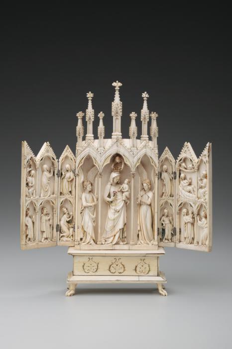 Gabled polyptych (tabernacle; colonnettes; frise d'arcatures) (Front)