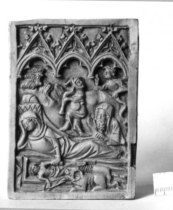 Wing, left (fragment of a diptych), 1 register, 3 arches across (frise d'arcatures; plaquette) (CAST, front)