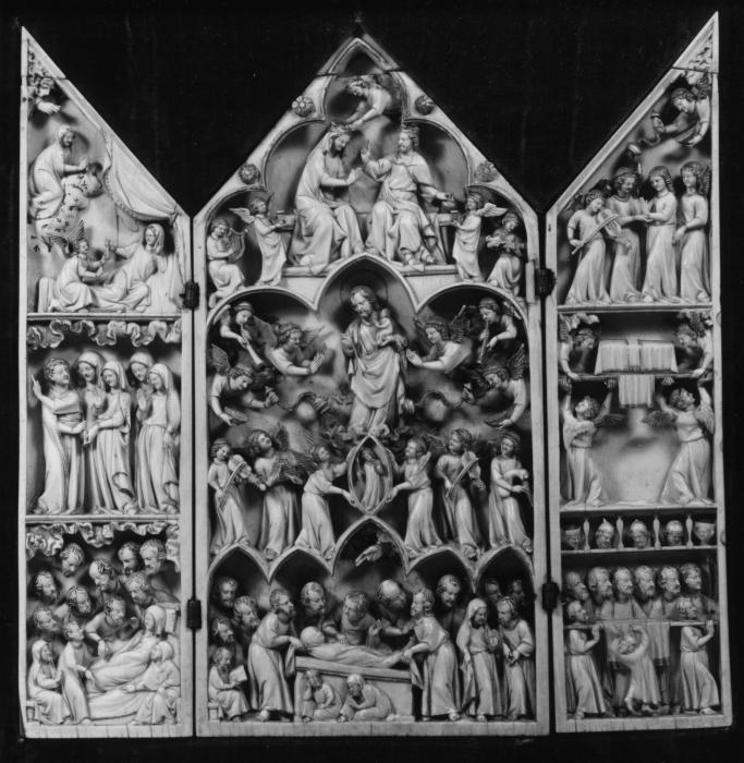 Gabled triptych, 3 registers; known as the Rau Triptych (Front)