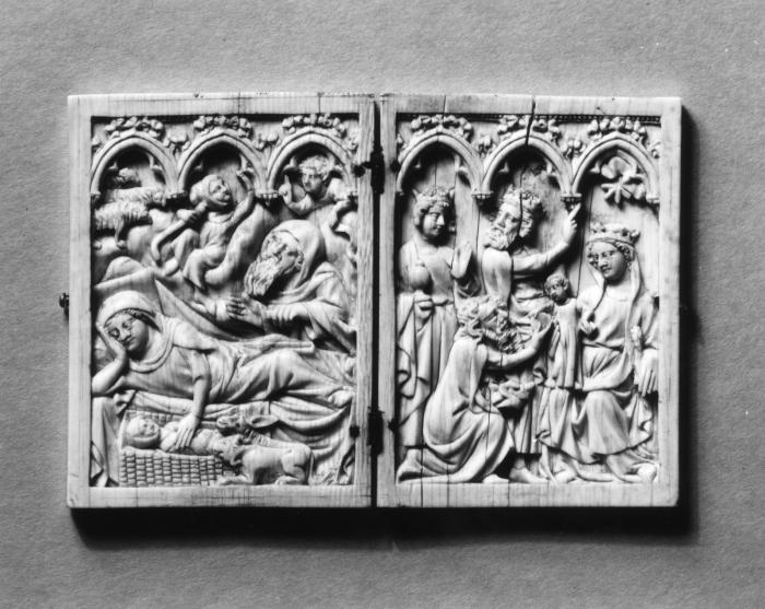 Diptych, 1 register, 3 arches across (frise d'arcatures; plaquettes) (Front)