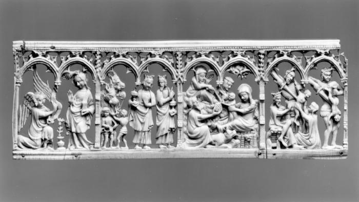 Openwork panel (fragments of a casket), 8 arches across (plaque ajourée; coffret) (Front)