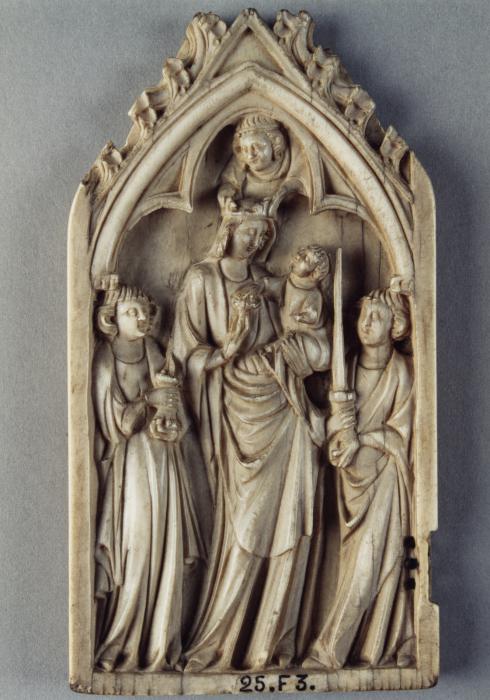 Gabled panel (fragment of a diptych; left wing), 1 register, 1 arch across (Front)