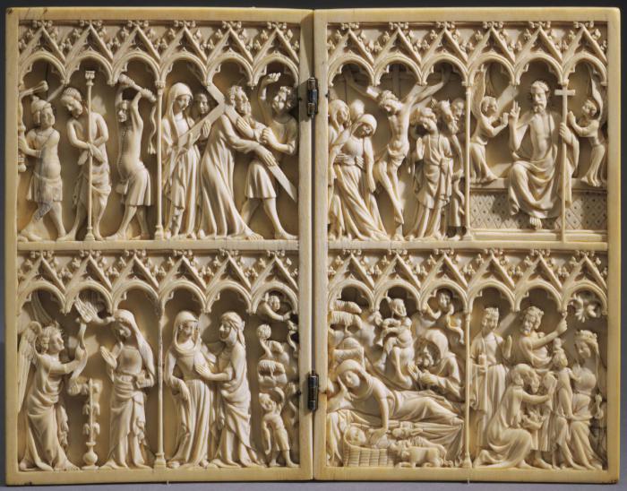 Diptych, 2 registers, 6 arches across (frise d'arcatures; colonnettes) (Front)