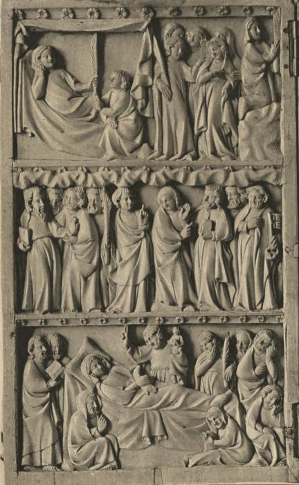 Diptych, 3 registers, bands of rosettes (décor de roses) (Wing, left)