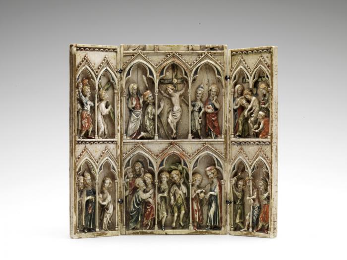 Triptych, 2 and 3 registers, 2 and 3 arches across (frise d'arcatures; colonnettes) (Front)