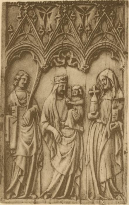 Panel (possibly left wing, fragment of a diptych), 1 register, 3 arches across (plaquette; frise d'arcatures) (Front)