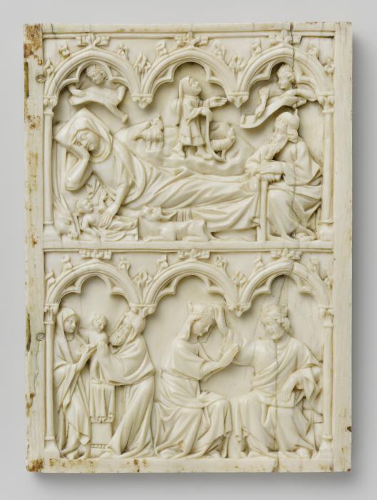 Wing, right (fragment of a diptych), 2 registers, 3 arches across (frise d'arcatures; colonnettes) (Front)