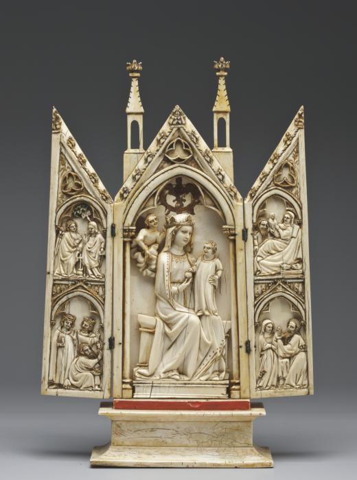 Gabled triptych, with arches (tabernacle; colonnettes) (Front, open)