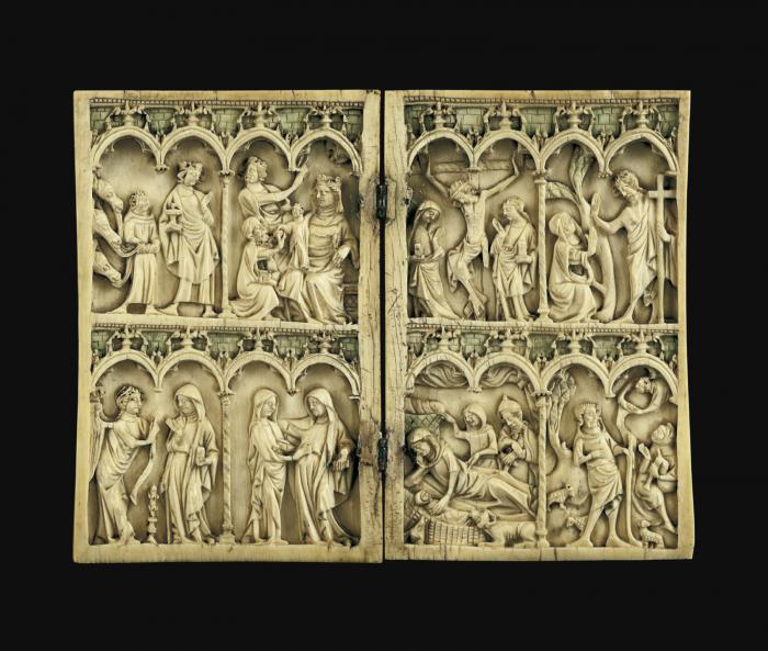 Diptych, 2 registers, 4 arches across (frise d'arcatures; colonnettes) (Front)