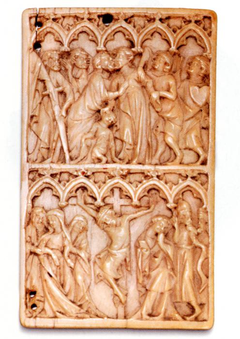 Panel (possibly a writing tablet), 2 registers, 5 arches across (frise d'arcatures; tablette à écrire); later reused as a diptych wing (Front)