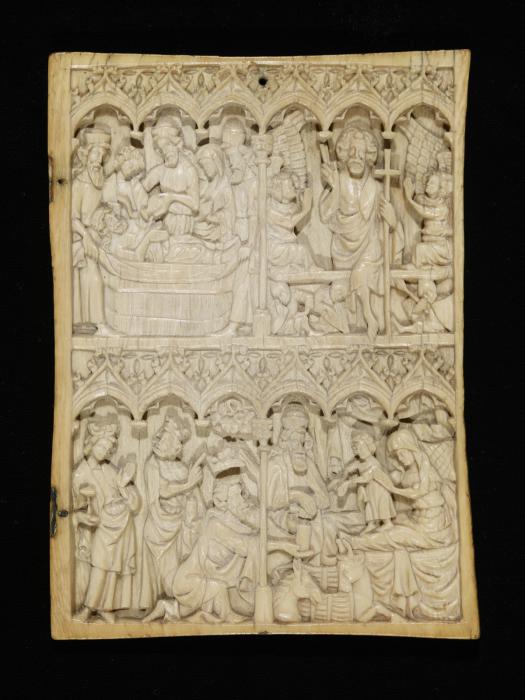 Wing, right (fragment of a diptych), 2 registers, 6 arches across (frise d'arcatures; colonnettes) (Front)